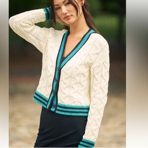 Maeve Varsity Cable-Knit Cardigan Sweater from Anthropologie